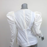 GANNI Puff Sleeve Top White Ruched Cotton Size 36 Long Sleeve Blouse