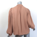 Ulla Johnson Clemens Tie-Neck Blouse Fawn Beige Crepe Size 2 Blouson Sleeve Top
