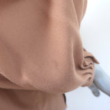 Ulla Johnson Clemens Tie-Neck Blouse Fawn Beige Crepe Size 2 Blouson Sleeve Top