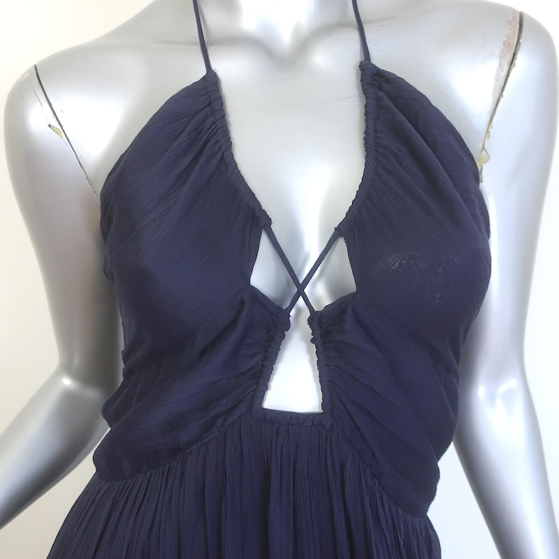 Isabel Marant Birona Keyhole Halter Midi Dress Navy Cotton-Silk Size 38 NEW
