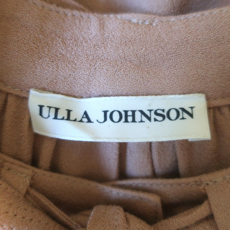 Ulla Johnson Clemens Tie-Neck Blouse Fawn Beige Crepe Size 2 Blouson Sleeve Top