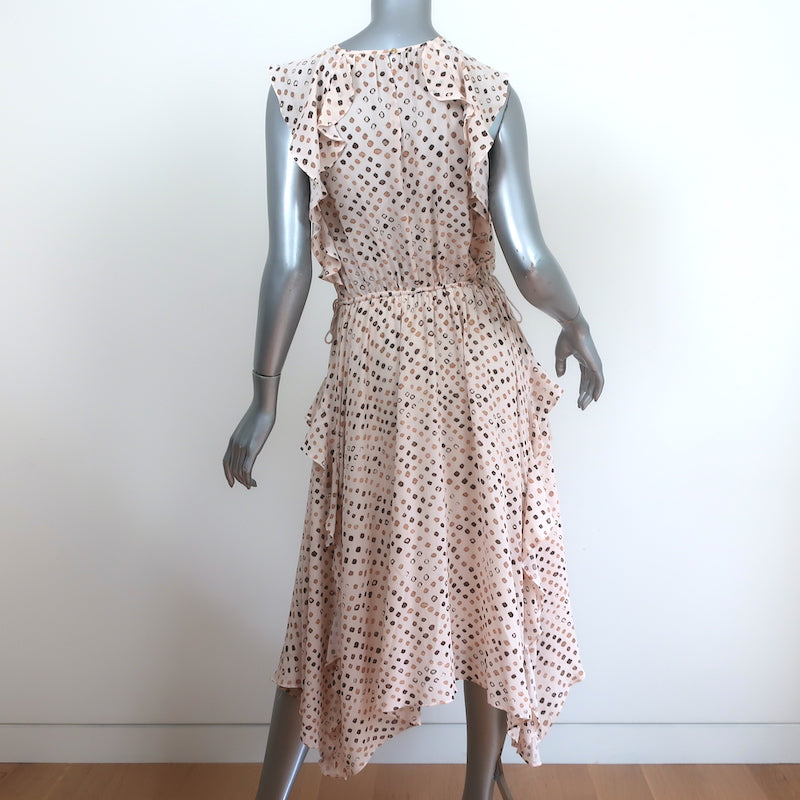 Ulla Johnson Ruffled Midi Dress Dorothea Cream Shibori Print Silk Size 0
