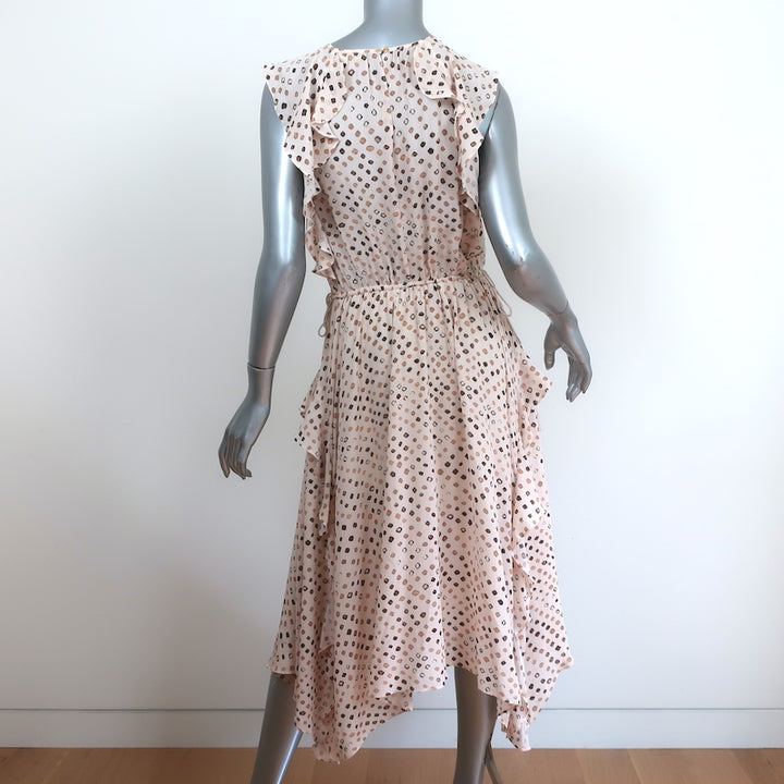 Ulla Johnson Ruffled Midi Dress Dorothea Cream Shibori Print Silk Size 0