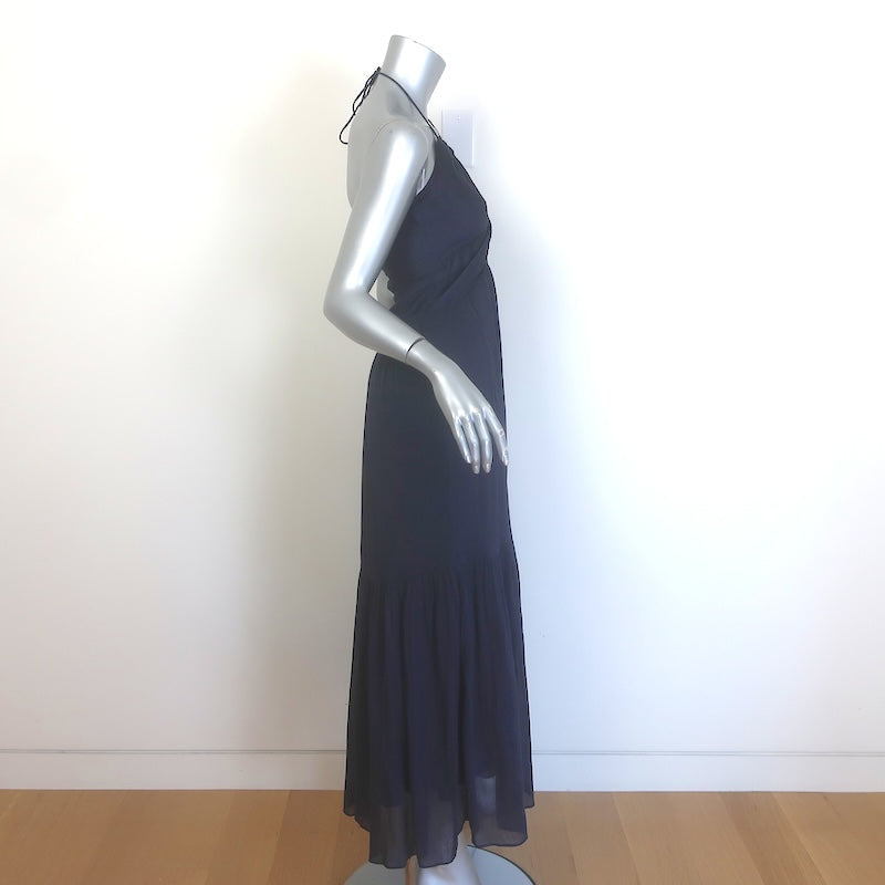 Isabel Marant Birona Keyhole Halter Midi Dress Navy Cotton-Silk Size 38 NEW