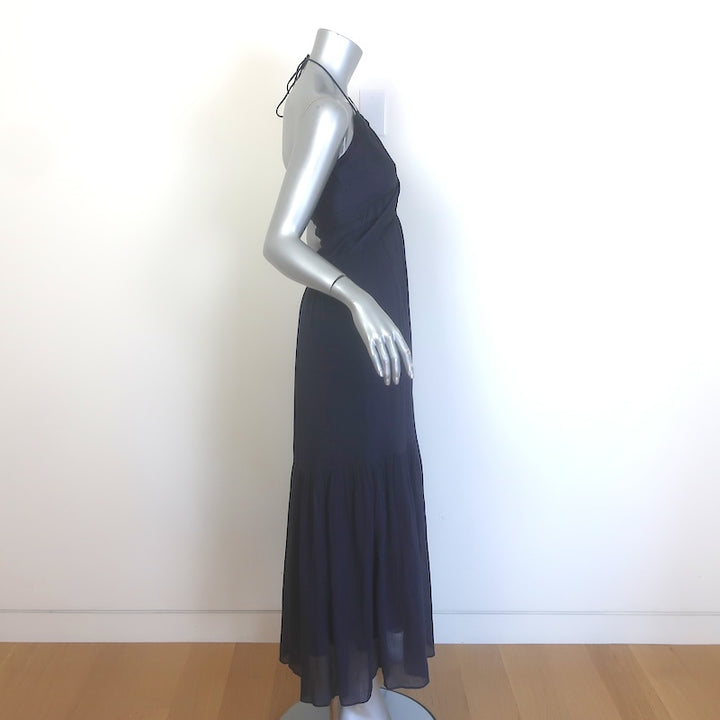 Isabel Marant Birona Keyhole Halter Midi Dress Navy Cotton-Silk Size 38 NEW