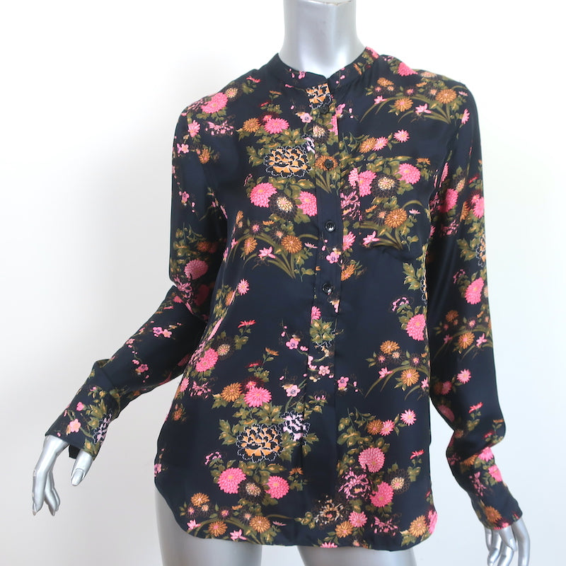 Isabel Marant Blouse Rusak Black Floral Print Silk Twill
