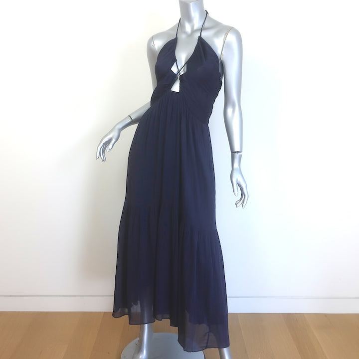 Isabel Marant Birona Keyhole Halter Midi Dress Navy Cotton-Silk Size 38 NEW