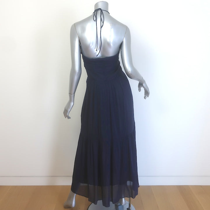 Isabel Marant Birona Keyhole Halter Midi Dress Navy Cotton-Silk Size 38 NEW