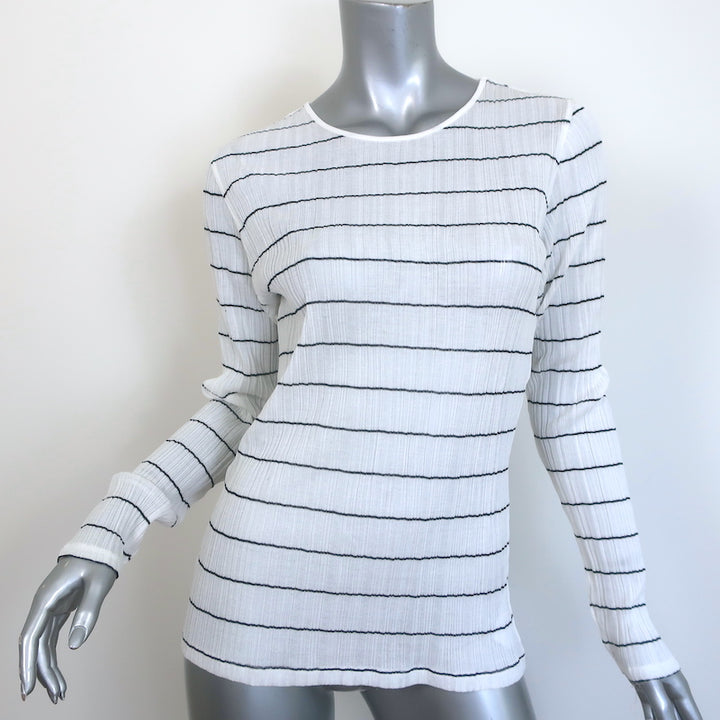 Vince Long Sleeve Top White/Black Striped Semi-Sheer Cotton Size Large NEW