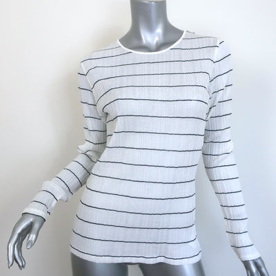 Vince Long Sleeve Top White/Black Striped Semi-Sheer Cotton Size Large NEW
