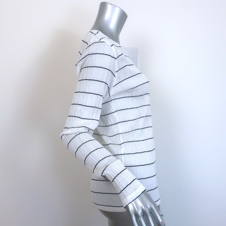 Vince Long Sleeve Top White/Black Striped Semi-Sheer Cotton Size Large NEW