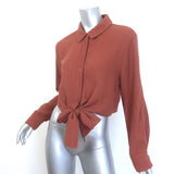 Jonathan Simkhai Annabella Tie-Front Top Brown Cotton Gauze Size Medium