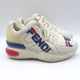 Fendi Mania Low Top Sneakers Cream Leather Size 37.5
