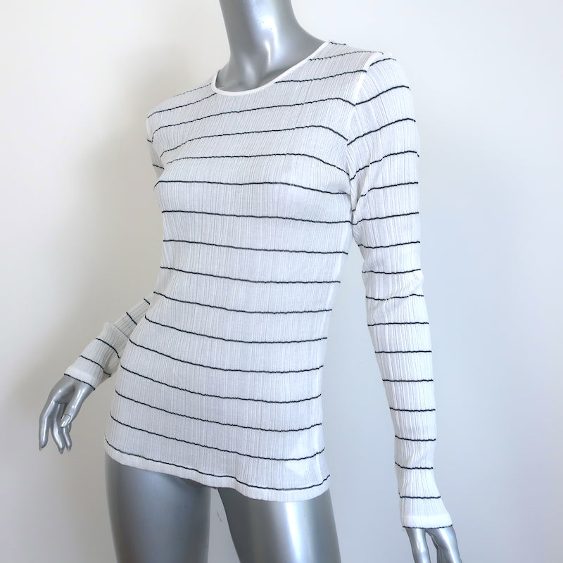 Vince Long Sleeve Top White/Black Striped Semi-Sheer Cotton Size Large NEW