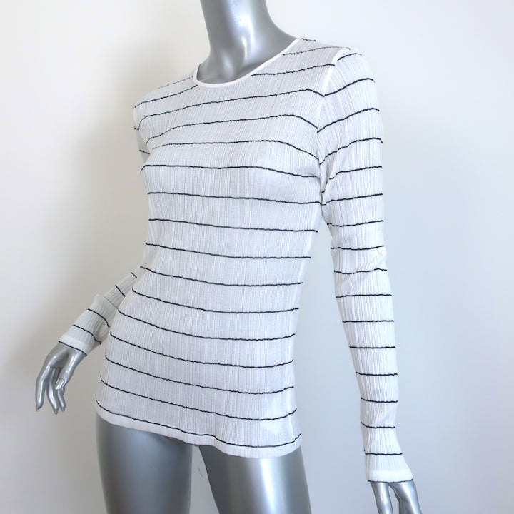 Vince Long Sleeve Top White/Black Striped Semi-Sheer Cotton Size Large NEW