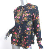 Isabel Marant Blouse Rusak Black Floral Print Silk Twill Size 34 Long Sleeve Top