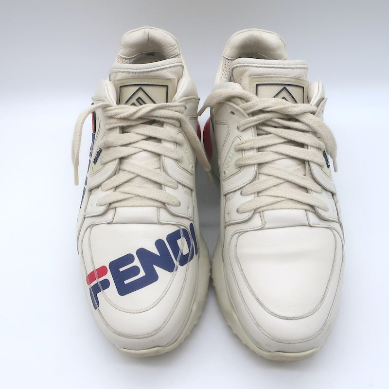 Fendi Mania Low Top Sneakers Cream Leather Size 37.5