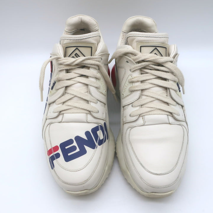 Fendi Mania Low Top Sneakers Cream Leather Size 37.5