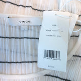 Vince Long Sleeve Top White/Black Striped Semi-Sheer Cotton Size Large NEW