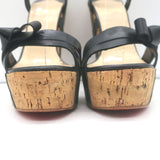 Christian Louboutin Miss Cristo 140 Cork Wedge Sandals Black Leather Size 38