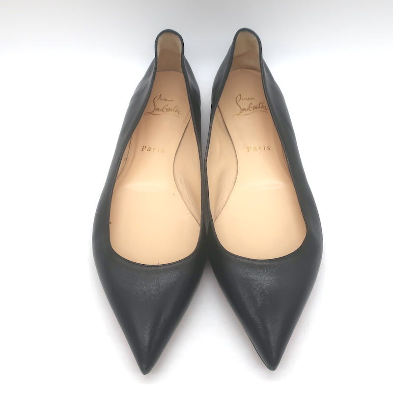 Christian Louboutin Ballalla Pointed Toe Ballet Flats Black Leather Size 39.5