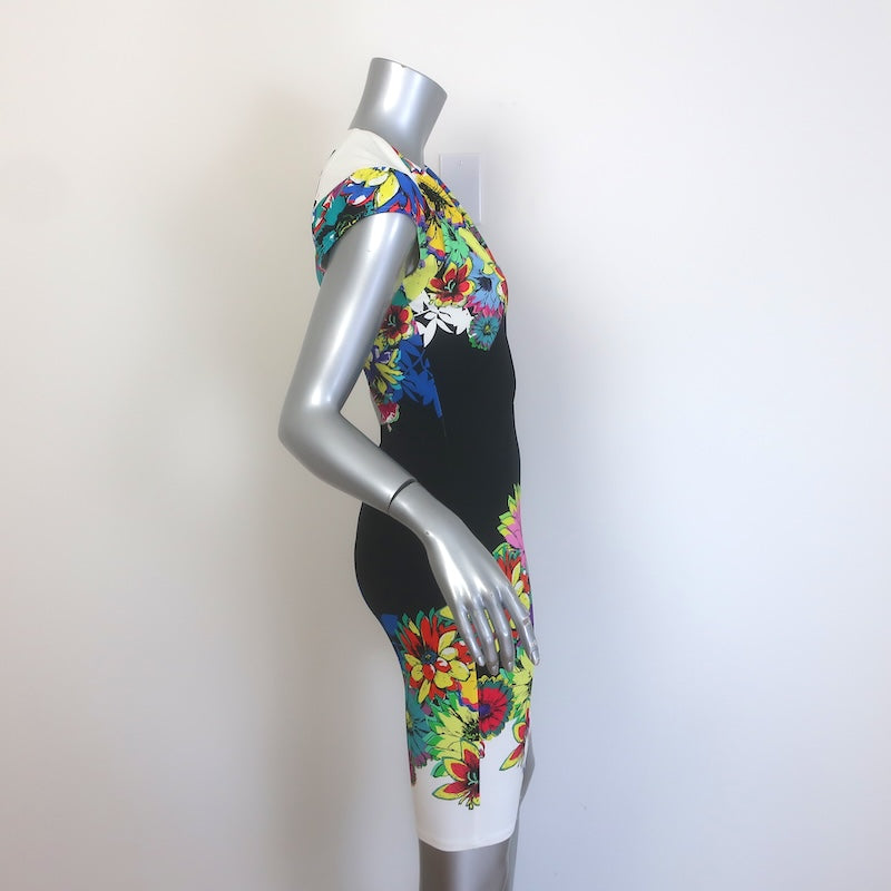 Roberto Cavalli Floral Print Mini Dress Black/Multicolor Stretch Jersey Size 42
