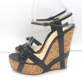 Christian Louboutin Miss Cristo 140 Cork Wedge Sandals Black Leather Size 38