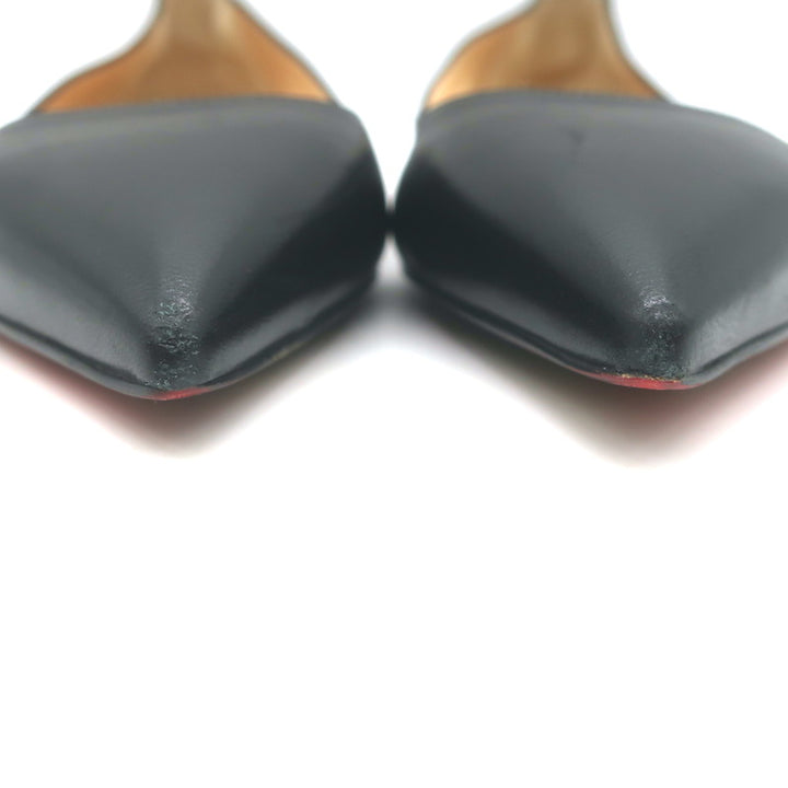 Christian Louboutin Ballalla Pointed Toe Ballet Flats Black Leather Size 39.5