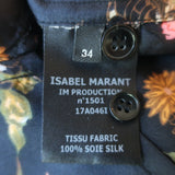 Isabel Marant Blouse Rusak Black Floral Print Silk Twill Size 34 Long Sleeve Top