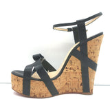 Christian Louboutin Miss Cristo 140 Cork Wedge Sandals Black Leather Size 38