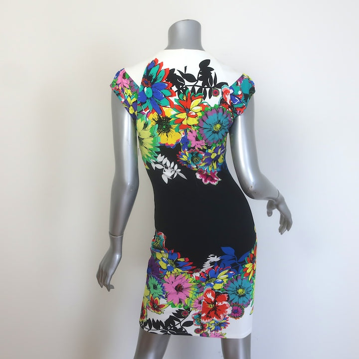 Roberto Cavalli Floral Print Mini Dress Black/Multicolor Stretch Jersey Size 42