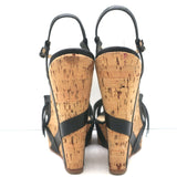 Christian Louboutin Miss Cristo 140 Cork Wedge Sandals Black Leather Size 38