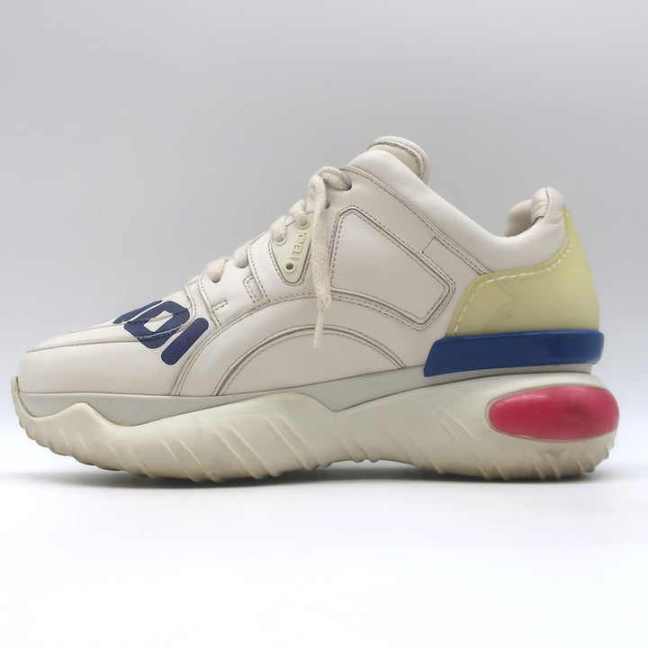Fendi Mania Low Top Sneakers Cream Leather Size 37.5