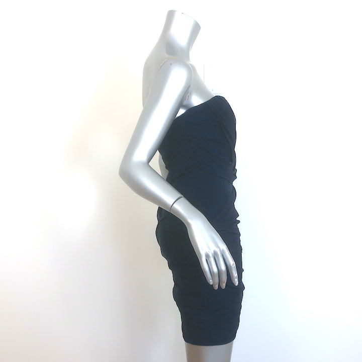 Alice + Olivia Austin Strapless Draped Mini Dress Navy Chiffon Size 10