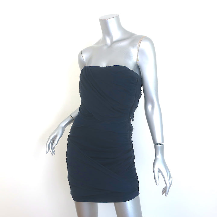 Alice + Olivia Austin Strapless Draped Mini Dress Navy Chiffon Size 10