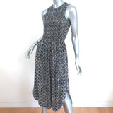 Ulla Johnson Sleeveless Midi Dress Cowrie Navy Printed Smocked Silk Size 2