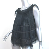 Isabel Marant Ruffled Tank Top Ouda Black Lace-Trim Ramie Size 40