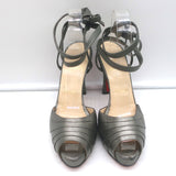 Christian Louboutin Ankle Wrap Platform Sandals Pewter Leather Size 39.5