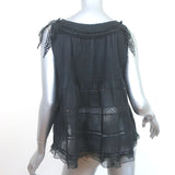 Isabel Marant Ruffled Tank Top Ouda Black Lace-Trim Ramie Size 40