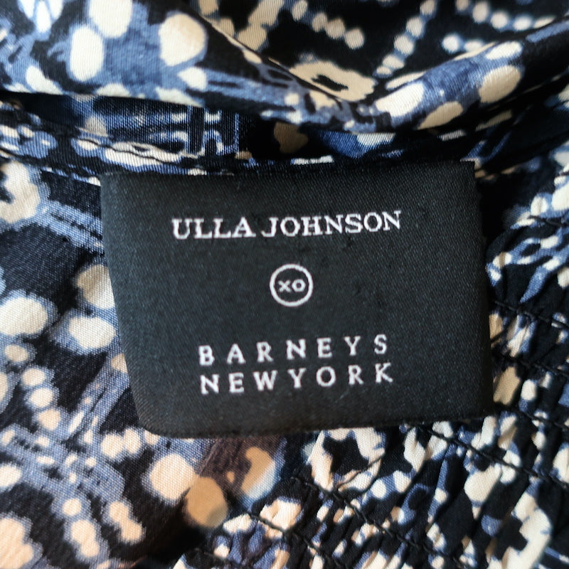Ulla Johnson Sleeveless Midi Dress Cowrie Navy Printed Smocked Silk Size 2