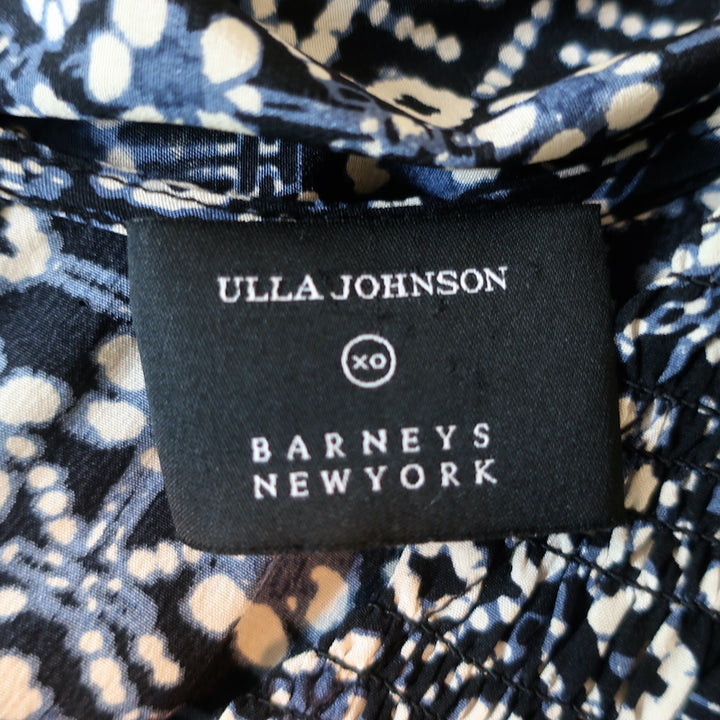 Ulla Johnson Sleeveless Midi Dress Cowrie Navy Printed Smocked Silk Size 2