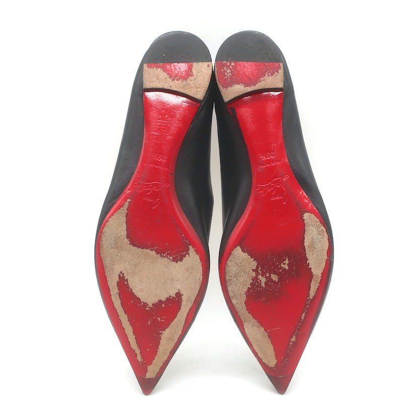 Christian Louboutin Ballalla Pointed Toe Ballet Flats Black Leather Size 39.5