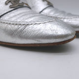 Chanel CC Metallic Leather Loafers Silver Size 38.5