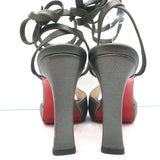 Christian Louboutin Ankle Wrap Platform Sandals Pewter Leather Size 39.5