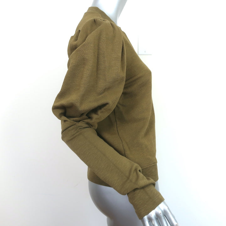 Ulla Johnson Puff Sleeve Sweatshirt Philo Olive Cotton Size Small