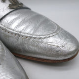 Chanel CC Metallic Leather Loafers Silver Size 38.5