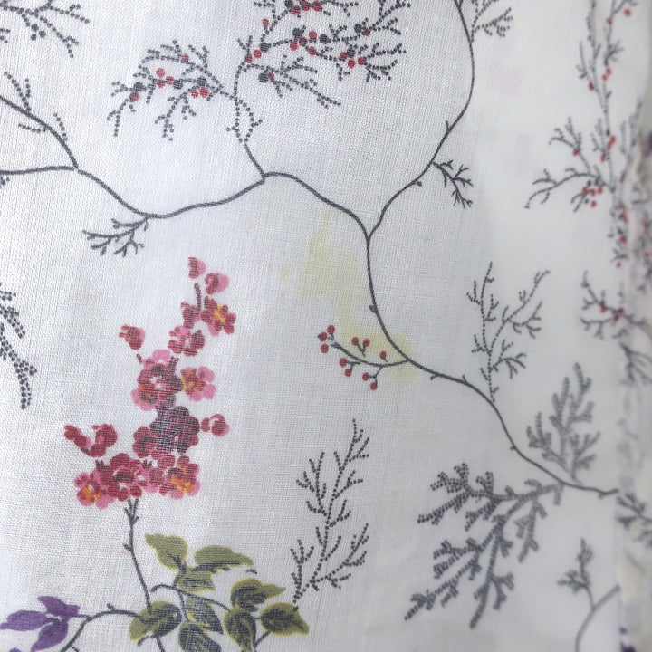 Saint Laurent Ruffle-Front Button Down Shirt White Floral Print Cotton Size 42