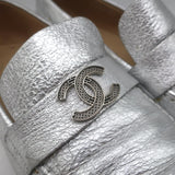Chanel CC Metallic Leather Loafers Silver Size 38.5