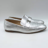Chanel CC Metallic Leather Loafers Silver Size 38.5