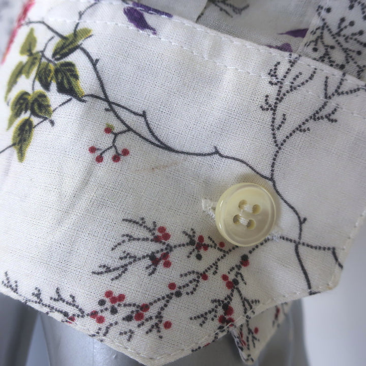 Saint Laurent Ruffle-Front Button Down Shirt White Floral Print Cotton Size 42